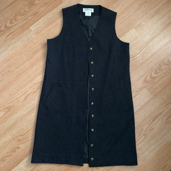 Orvis 100% Carded Wool Charcoal Gray Sleeveless Jumper Shift Dress Size P4 - Picture 4 of 12